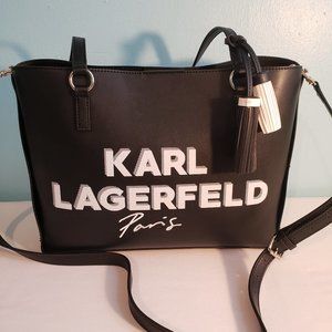 Karl Lagerfeld Faux Leather Black and White Tote Bag